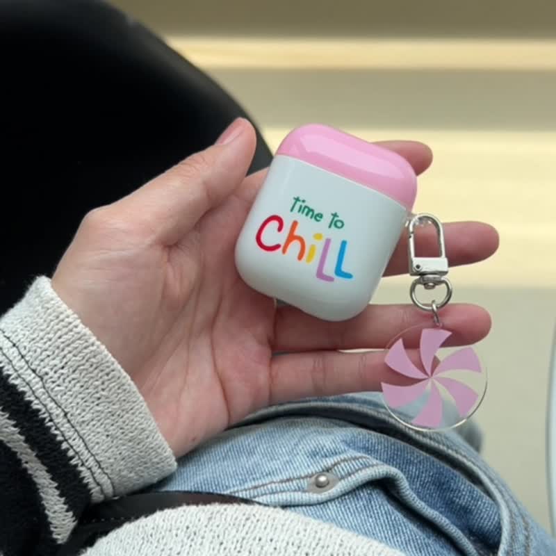 Cute pink earphone case chill rainbow letters AirPods protective shell soft case - ที่เก็บหูฟัง - พลาสติก สึชมพู