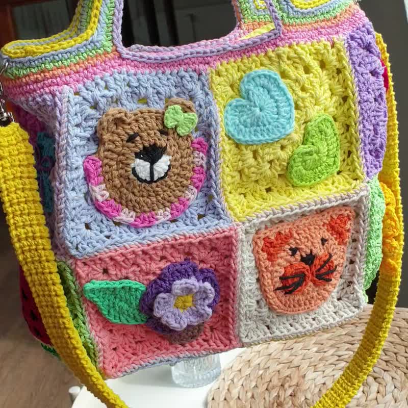 Crochet bag, Handmade crochet bag, Crossbody bag, for girl, Birthday gift - 手提包/手提袋 - 棉．麻 多色