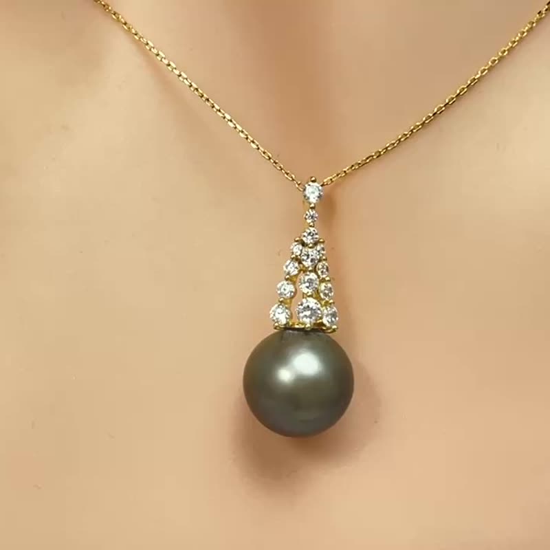 Natural seawater pearl Tahitian black pearl large pearl platinum gray pendant necklace - Necklaces - Pearl Black