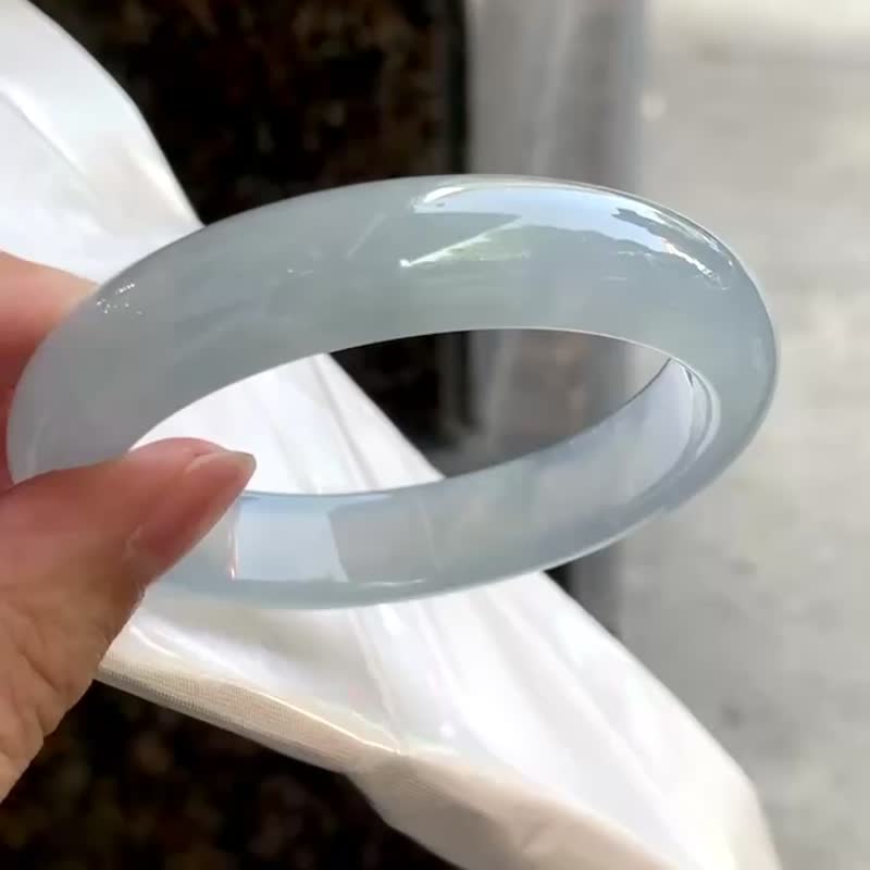 冰種 天然翡翠 緬甸 A玉 玉鐲 • 冰種天空藍翡翠福鐲 - 手鍊/手環 - 玉石 藍色