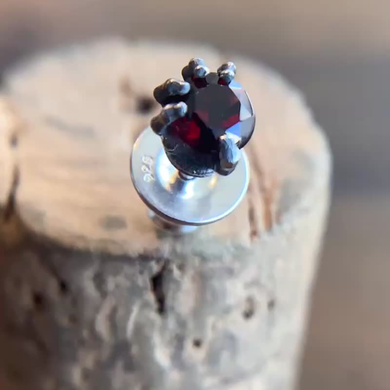 garnet earrings,sterling silver,mens jewelry,present for him,pe29 - ต่างหู - เงินแท้ สีเงิน