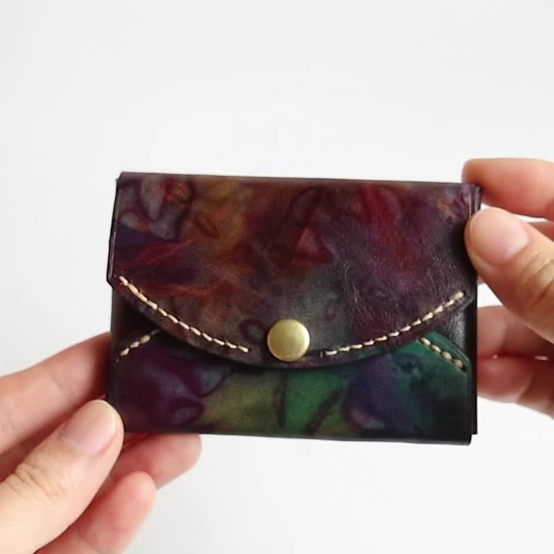 Special hand-dyed leather double-curved business card box/cassette - Midnight Garden 1 - ที่เก็บนามบัตร - หนังแท้ หลากหลายสี