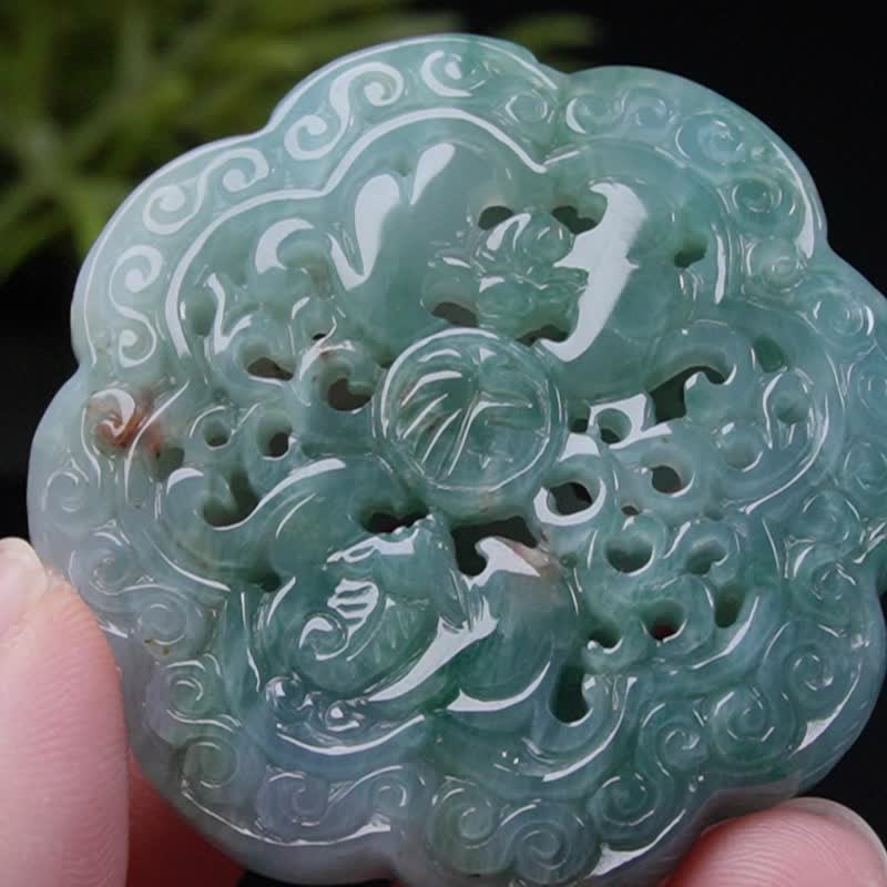 冰種飄花翡翠簍空雕福牌項鍊 | 天然緬甸玉A貨翡翠 | 送禮 - 項鍊 - 玉石 多色