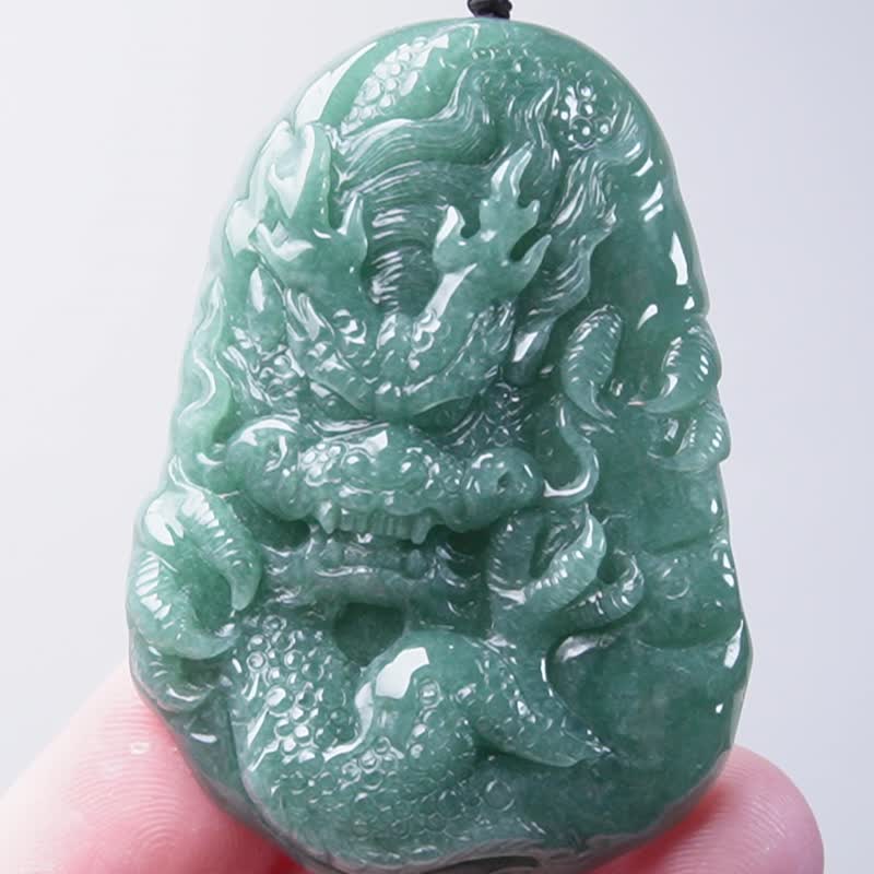 【龍行天下】藍水翡翠霸王龍牌項鍊 | 天然A貨翡翠 |送禮 - 項鍊 - 玉石 綠色