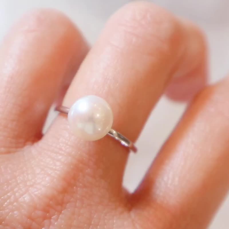 925スターリングシルバー 8.5-9mm 天然淡水パール バンブーリング - リング・指輪 - 真珠 ホワイト