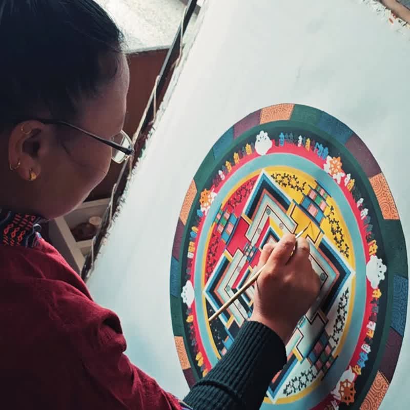 時輪金剛曼陀羅唐卡 — 時間之輪映照內在覺醒 - 壁貼/牆壁裝飾 - 其他材質 多色