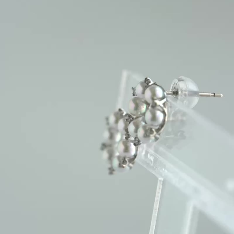 Akoya Pearl Pearl Earrings 2023 Spring Original Design Japanese Akoya Pearls Seawater Pearl Earrings Made in Japan Platinum Pearl Earrings Chazil Earrings Equilibrium - ต่างหู - ไข่มุก สีเทา