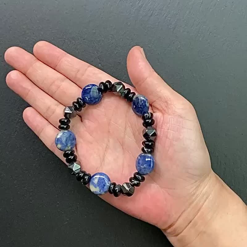 藍紋玉 黑膽石 波斯灣黑瑪瑙 避小人 人緣  避邪 保平安 水晶 - 手鍊/手環 - 玉石 多色