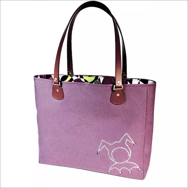 Double-sided Leather Belt Canvas Purple Shoulder Tote Bag Magnetic Snap - Messenger Bags & Sling Bags - Cotton & Hemp Purple