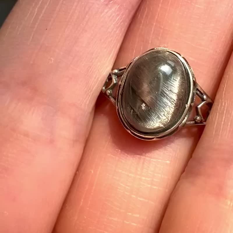 Cabochon Silver Titanium Crystal Vintage 925 Silver Ring - แหวนทั่วไป - คริสตัล สีเงิน