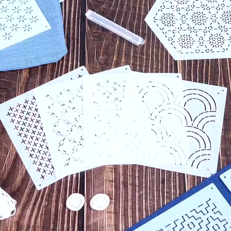 刺子繡模板套裝8款 日本經典模版 刺繡拼布模版 藍染刺繡杯墊模板 - 零件/散裝材料/工具 - 壓克力 白色