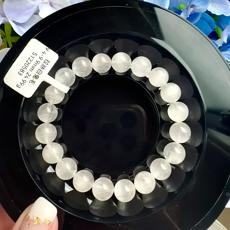 精品婚紗白拉絲貓眼白兔毛水晶9.4-9.9mm24.99g平安護身符消災 - 手鍊/手鐲 - 水晶 白色