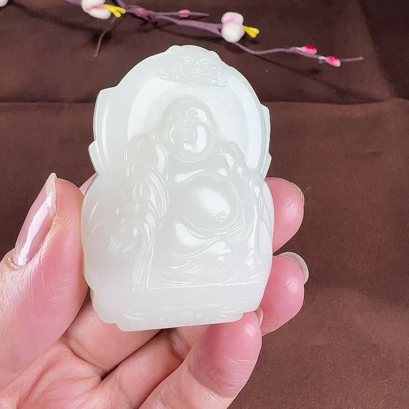 秒殺價 天然新疆和田玉羊脂玉彌勒佛吊墜 玉質細膩 - 吊飾/掛飾 - 玉石 