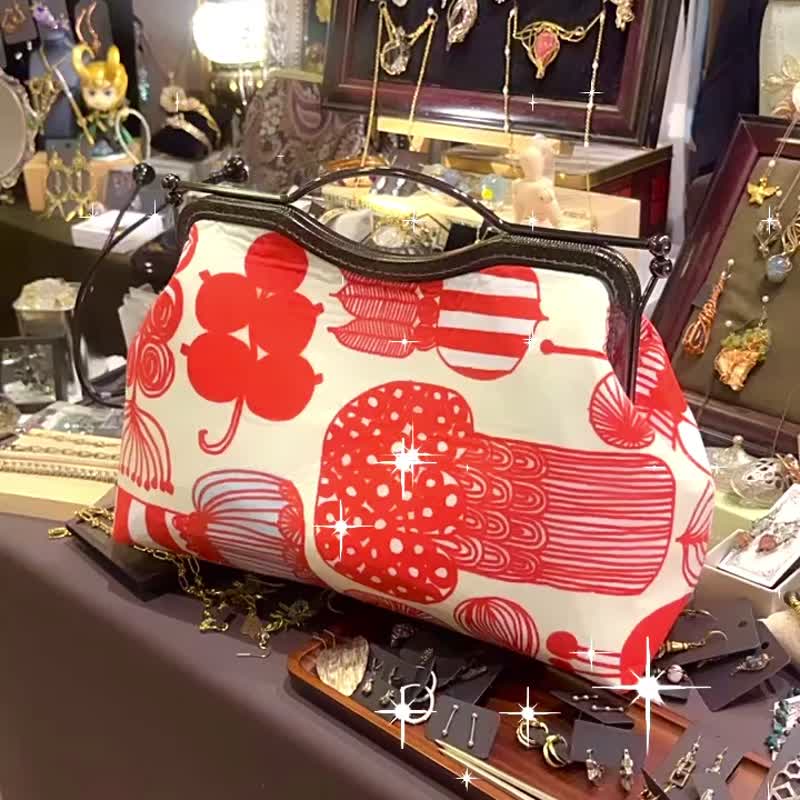 MBC 人手製 Marimekko 27cm 框 口金包 - 側背包/斜背包 - 棉．麻 黃色