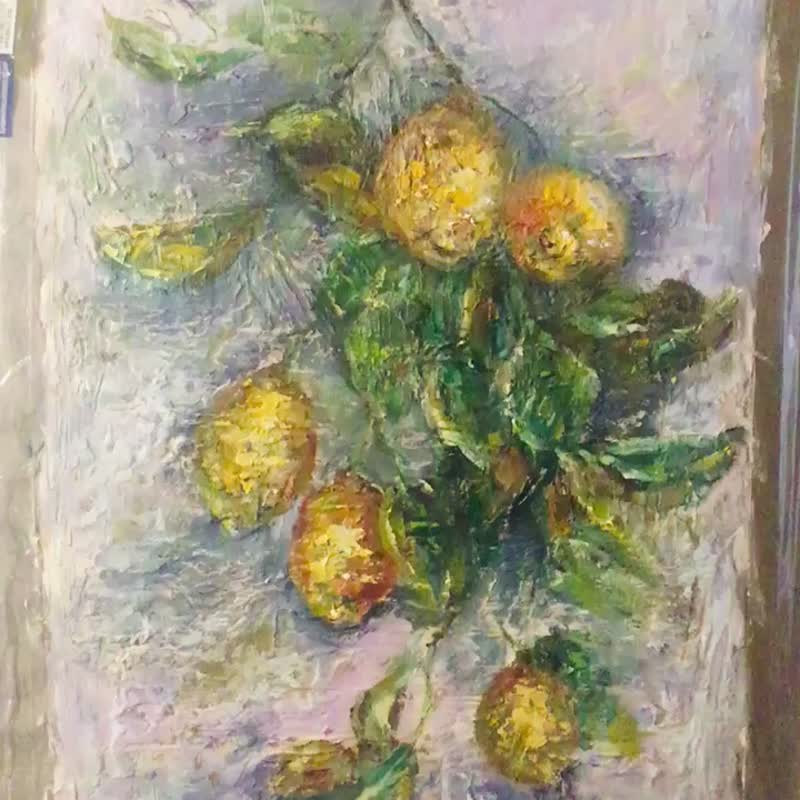 Branch of lemons oil painting - Wall Décor - Other Materials Yellow