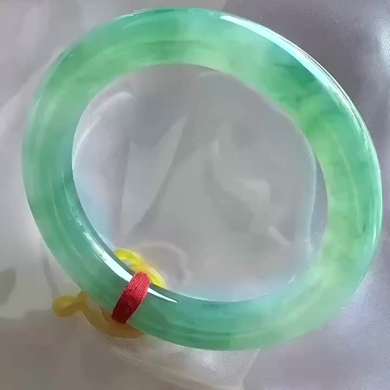 冰種翡翠天然翡翠玉鐲A玉手鐲 玉鈪 • 冰種海綠翡翠圓鐲 - 手鍊/手環 - 玉石 綠色