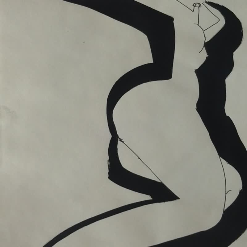 Black white drawing of nude woman unbelieveble gift! - โปสเตอร์ - กระดาษ สีดำ