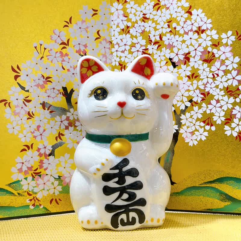 【晶櫻納寶】日本清水燒招財貓 | 花結晶 白 - 千万両 左 - 擺飾/家飾品 - 瓷 白色
