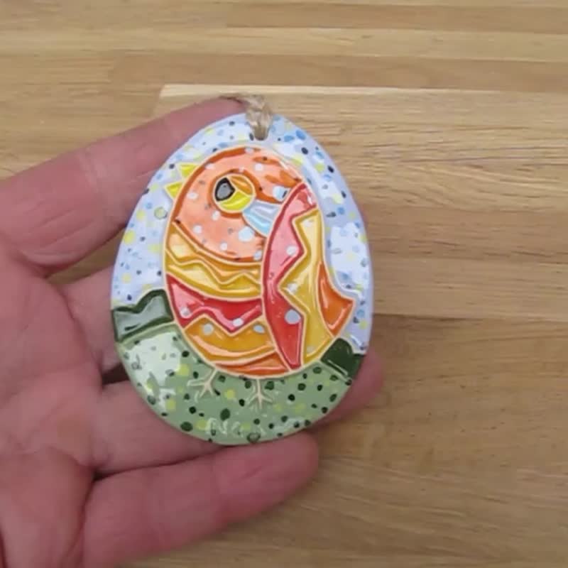 Ceramic egg with bird wall decoration,egg with bird easter decoration,easter jew - 壁貼/牆壁裝飾 - 陶 多色
