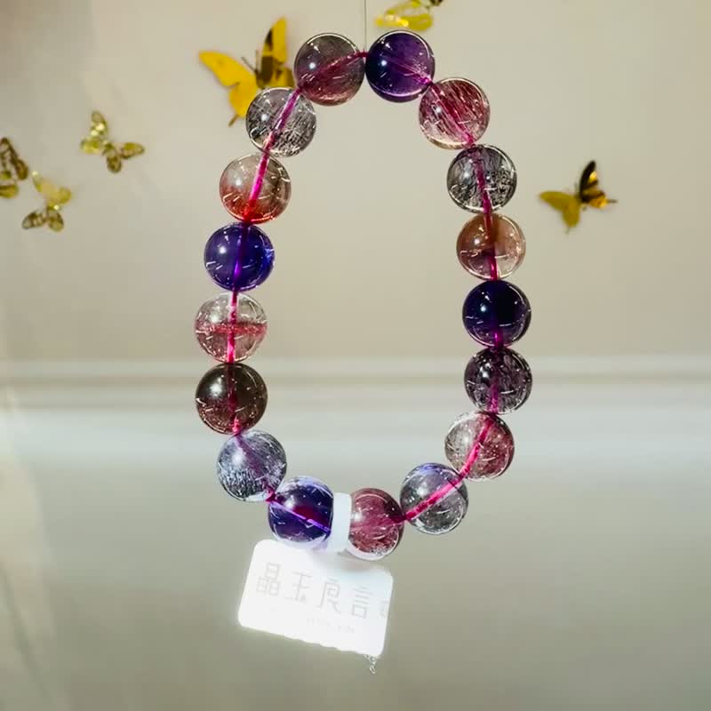 已預訂精品閃片超七水晶順髮滿礦12mm42.10g紫超七彼岸花紅超七 - 手鍊/手環 - 水晶 多色