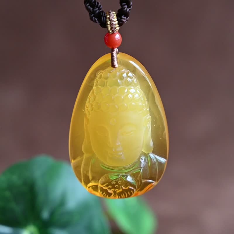 【般若】天然琥珀金絞蜜巧雕大日如來佛牌 - 項鍊 - 半寶石 