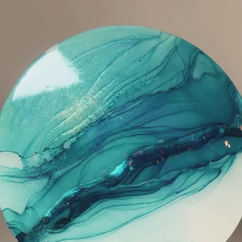 Mysterious Planet - Alcohol Ink x Crystal Plate - วาดภาพ/ศิลปะการเขียน - สี 