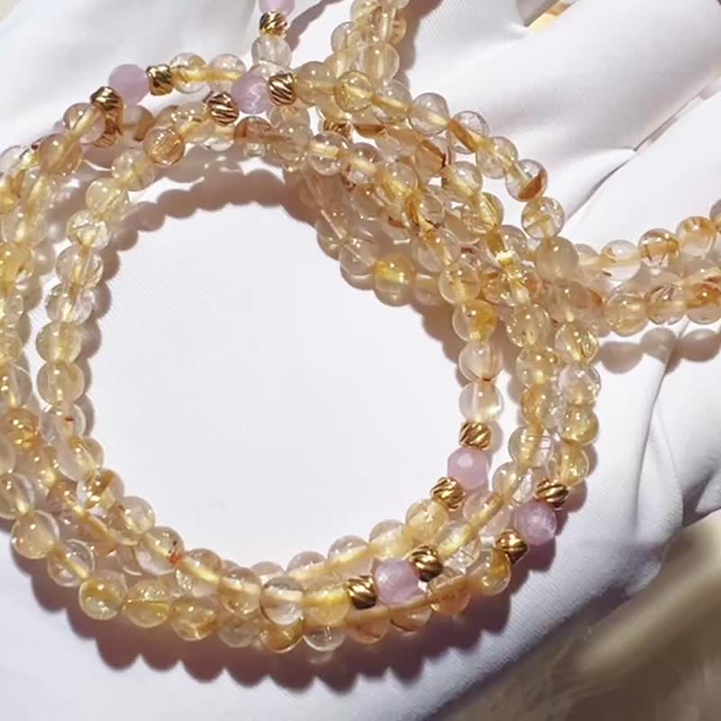 Pure hand-made gold hair crystal purple spodumene three circle bracelet - สร้อยข้อมือ - เครื่องเพชรพลอย หลากหลายสี