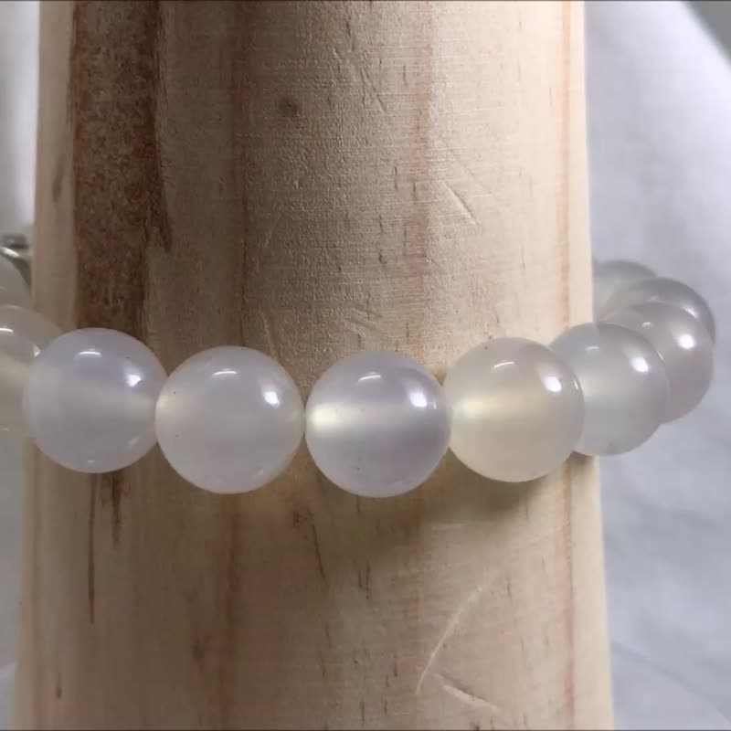 White Agate Lovers Stretch Bracelet Beads Precious Stones 6mm 10mm 1 Pair Set - Bracelets - Gemstone White