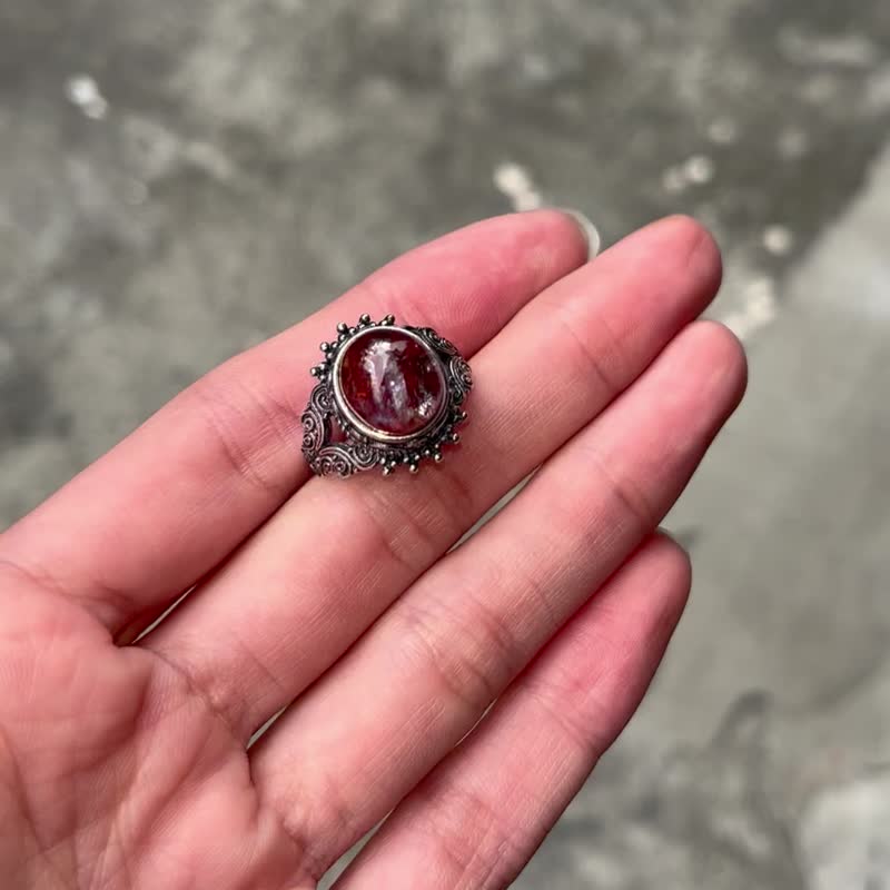 喜迎瑤 925銀 膠花水晶 錦鯉膠花 膠花 活口 戒指 民族風 男女 - 戒指 - 水晶 銀色