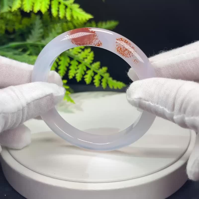 精品 淺紫調瑪瑙手鐲 60+MM 冰潤起剛飄朱砂點玉髓手環 增進親和 - 手鍊/手環 - 半寶石 紫色