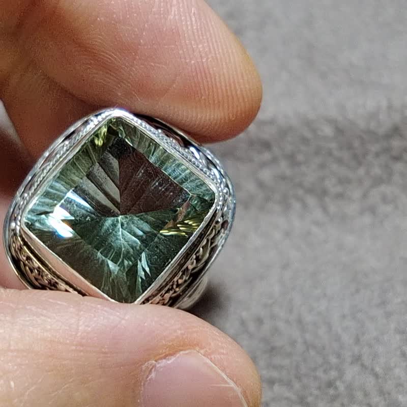 天然 綠色紫水晶 925純銀 戒指 尼泊爾 手工製 - 戒指 - 水晶 綠色
