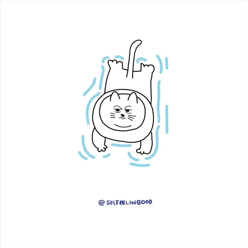 Swimming Cat T-shirt | SWIMCAT | Hand-drawn Illustration | Screen Print | A044 - Women's T-Shirts - Cotton & Hemp Multicolor