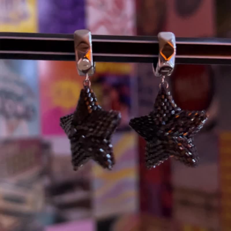 Star earrings. Handmade earrings. New Year's earrings. Beaded earrings. gift NY - Earrings & Clip-ons - Other Materials Black