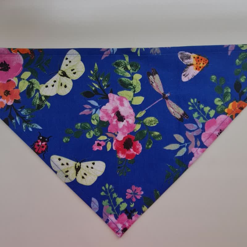 Floral beach bandana with ties, triangle head scarf, butterfly hair kerchief - 髮箍/髮帶 - 聚酯纖維 藍色
