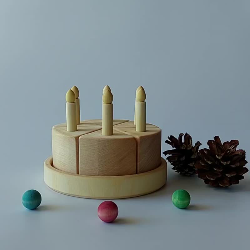 Biscuit birthday cake toy Montessori wooden toys Play kitchen food - 嬰幼兒玩具/毛公仔 - 木頭 金色