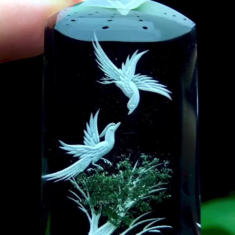 精美綠幽靈內雕喜鵲發財樹吊墜  俏色陰雕  晶體干淨透亮 個頭足 - 擺飾/家飾品 - 水晶 