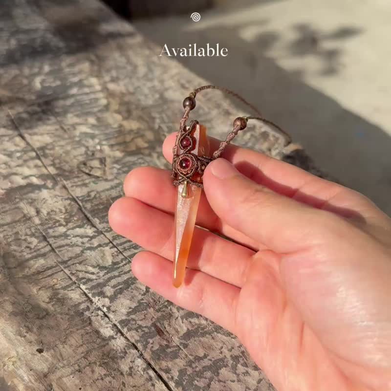 紅兔毛 x 石榴石編織項鍊 - 項鍊 - 寶石 