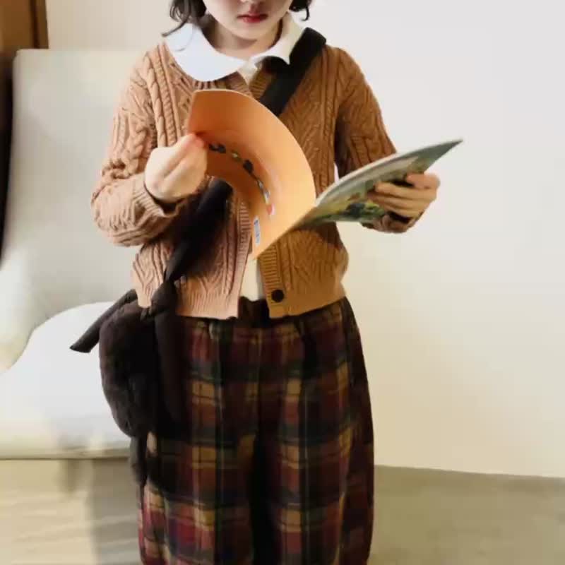 復古格子加絨長褲子 / 童裝 - 男/女童長褲/短褲 - 其他材質 紅色