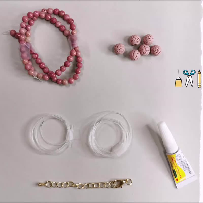 DIY Pack Rhodochrosite Beaded Aroma Rock Necklace plus Extender Tutorial Video - งานโลหะ/เครื่องประดับ - เครื่องเพชรพลอย สึชมพู