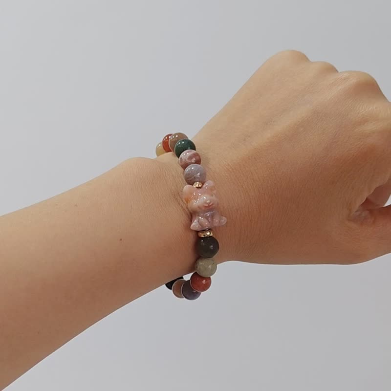 Crystal Ore Bracelet Q Version French Dou Colorful Coral Jade Exclusive Design - สร้อยข้อมือ - วัสดุอื่นๆ สึชมพู