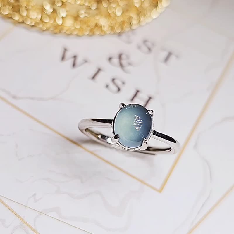 福利 財水|海藍之謎|冰玻藍膠厚蛋面翡翠7.5mm純銀鍍18k極簡戒指 - 戒指 - 玉石 