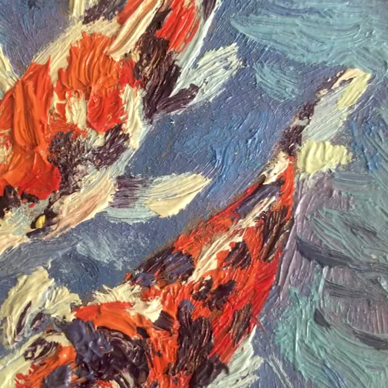 Koi fish painting Original oil painting Small wall art ACEO 鯉魚畫 /油畫 /手繪 / 原創手工油畫 - ตกแต่งผนัง - วัสดุอื่นๆ 