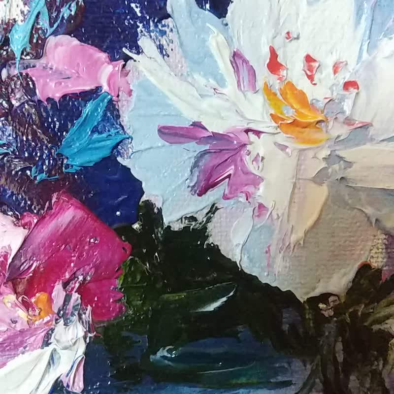 Flowers painting. Original picture. Painting with white and purple flowers. - 壁貼/牆壁裝飾 - 其他材質 紫色