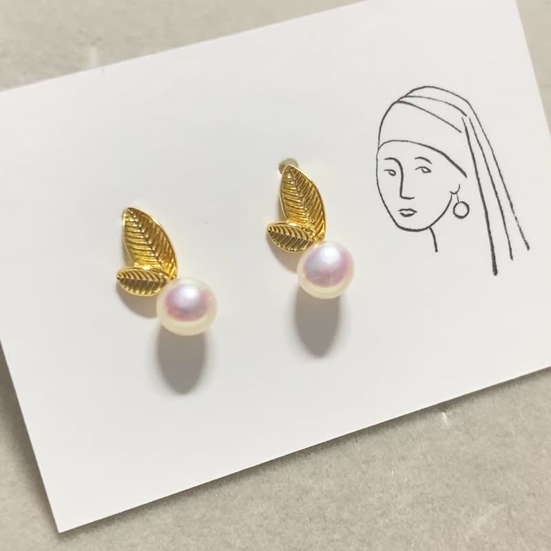 Sprout - Freshwater Pearl sterling silver Ear Studs - ต่างหู - เงินแท้ สีทอง