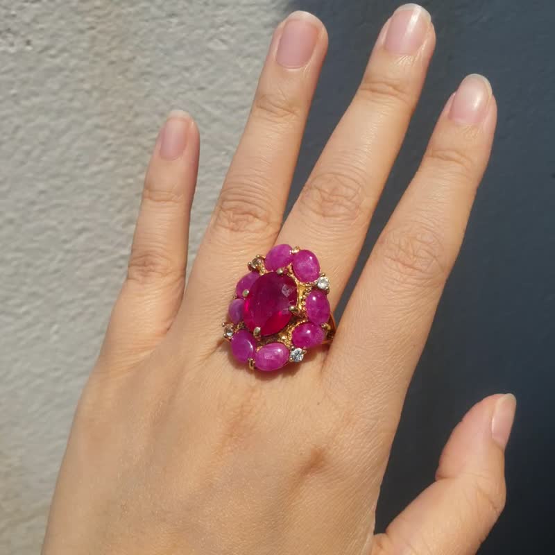 Ruby ring decorated with rubies and white topaz gems, silver925 body. - General Rings - Gemstone Red