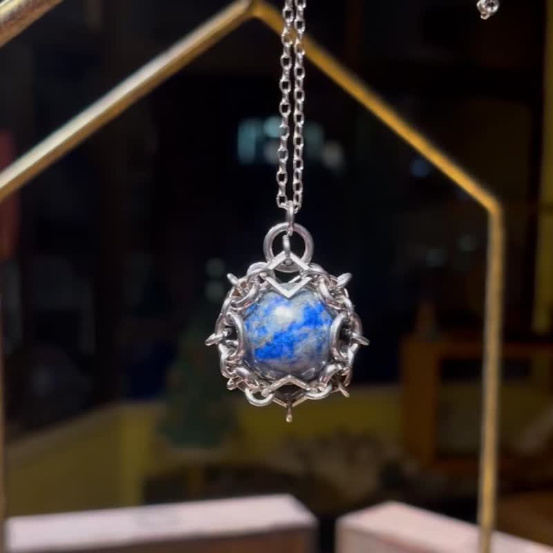 20mm 青金石 水晶球 項鍊 型格 水晶頸鍊 中性飾品 男項鍊 情人節 - 項鍊 - 純銀 藍色