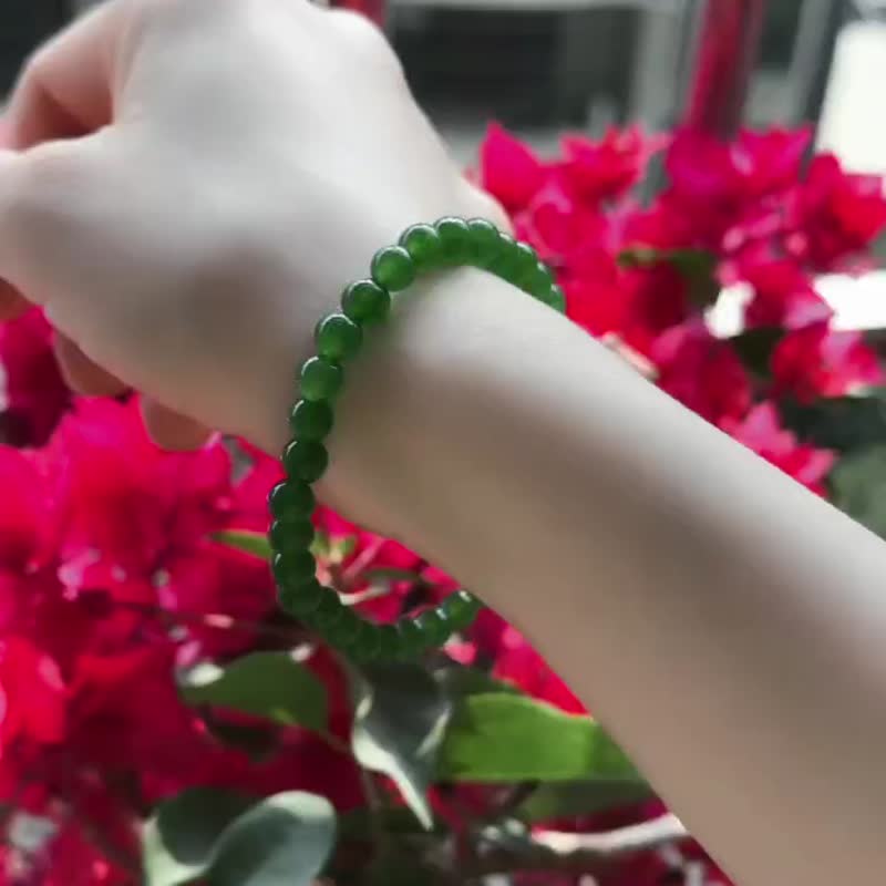 和田玉碧綠手串綠色小珠子手鏈禮盒裝 - 手鍊/手環 - 玉石 綠色