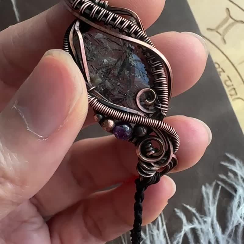 WW430 全手工編織 繞銅線 復古做舊 wire wrap 黑髮晶 手環 - 手鍊/手環 - 銅/黃銅 咖啡色