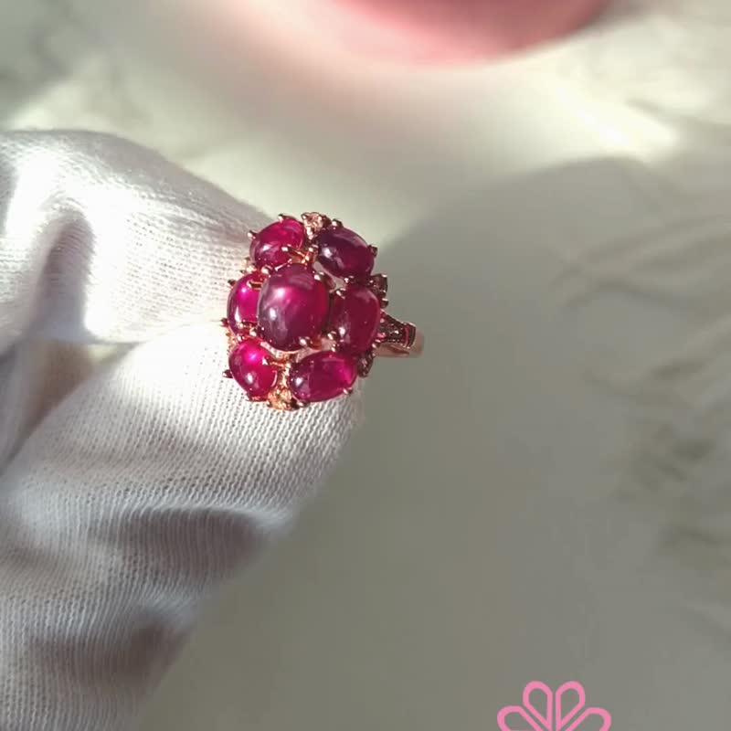 Natural Star Ruby Ring Sterling Silver 925 With Gold Plated 5 US. - 戒指 - 純銀 紅色