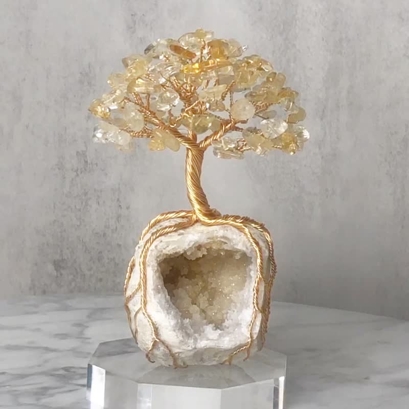 聚寶盆水晶樹 // 黃水晶 白晶洞 // 招財 豐盛 // 贈底座 - 擺飾/家飾品 - 水晶 金色